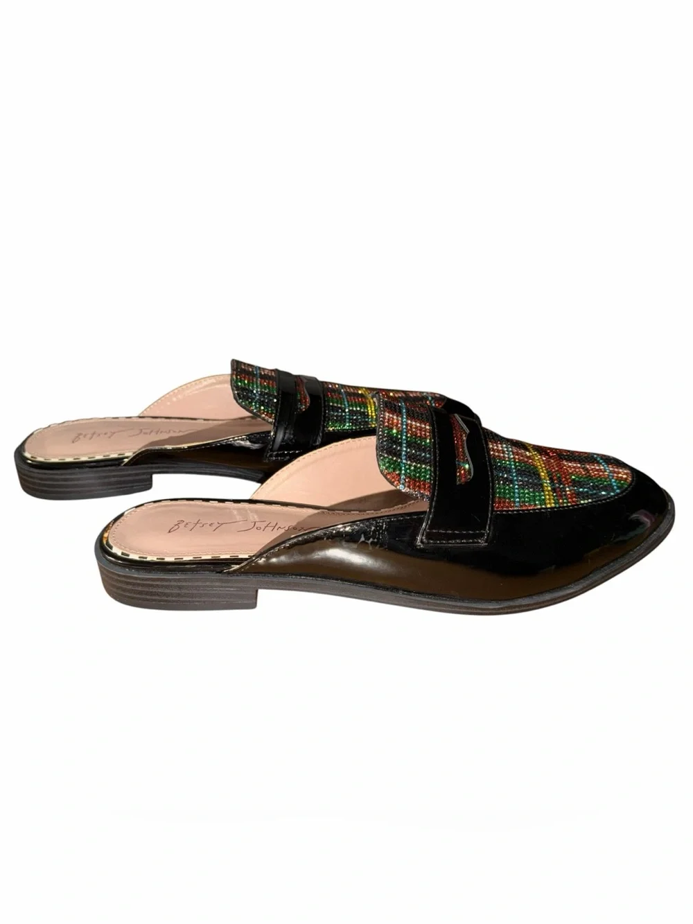 Betsey Johnson Plaid Patent Loafer Mule Colorful Preppy Slip On Flats 8.5 - Picture 7 of 9